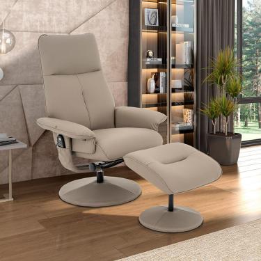 Imagem de Poltrona de Massagem Reclinável e Giratória Arizona com Apoio de Pés Pu Fendi G56 - Gran Belo