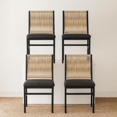 Imagem de Cadeira Corda Nautica Preta Bege  Sala, Varanda, Sacada, Cozinha - Cad