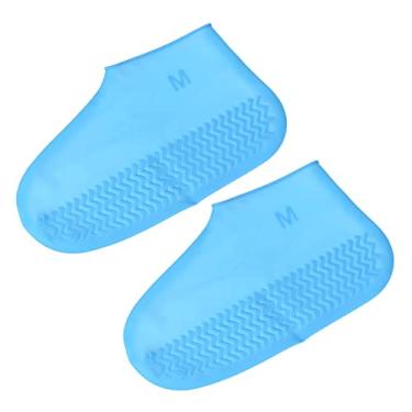 Imagem de M Capa de silicone dobrável à prova d'água, reutilizável, antiderrapante, para sapatos de chuva, protetores de galochas para chuva ao ar livre e neve, azul, 1 par