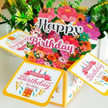 Imagem de Cartão pop-up 3D engraçado de aniversário amarelo exclusivo feito à mão cartão de celebração dobrável caixa de presente doce para adultos filha filho mãe pai amigos