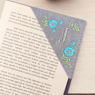 Imagem de Marcador de página floral de canto bordado personalizado para esposa, mãe, leitora, estudante, clube, acessório, 1 peça (cinza inverno J)