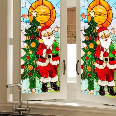 Imagem de HOMETITUTE Película vertical de Natal para janela de Papai Noel estilo vitral decorativo para janela de privacidade para casa, sala de estar, escritório, 48 x 100 cm