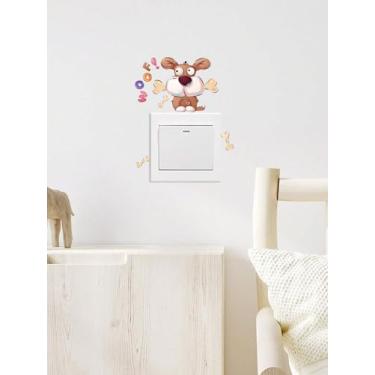 Imagem de 1 peça adesivo decorativo de parede interruptor adesivo desenho animal cão padrão adesivo impermeável removível PVC sala de estar quarto banheiro parede decoração interruptor adesivo