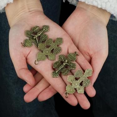 Imagem de 10 peças de pingente católico de crucifixo de perdão de metal com São Bento e medalha DIY para peças de fabricação de colar de rosário (Bronze, 10 peças)