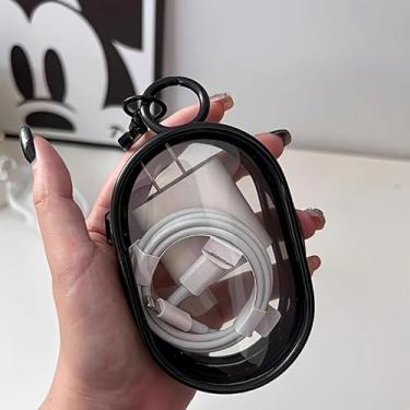 Imagem de Bolsa de armazenamento para organizar cabos de dados, fone de ouvido, carregadores, chaves, troco, bolsa de armazenamento transparente portátil, caixa de armazenamento multifuncional portátil, branca