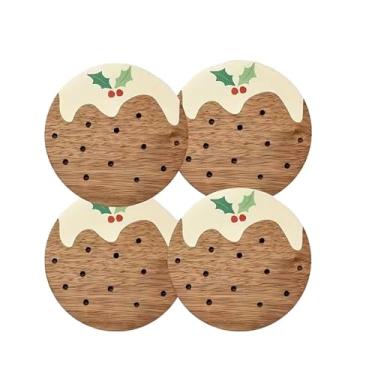 Imagem de 4 peças de porta-copos de creme, tapetes de madeira pintados, resistentes ao calor, antiderrapantes, para superfícies de copos e canecas, para decoração de casa, escritório, cozinha, bar e cafeterias