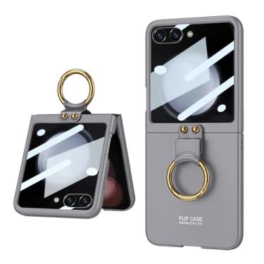 Imagem de Capa de telefone com anel galvanizado para Samsung Galaxy Z Flip 5 Flip5 5G Capa protetora de plástico rígido, cinza, para Galaxy Z Flip5