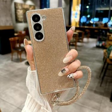Imagem de Capa com revestimento de corrente de pulso com diamante brilhante para Samsung Galaxy Z Fold 7 6 5 4 Fold7 Zfold Fold6 Pulseira à prova de choque (para Galaxy Z Flip5/GoldSL)