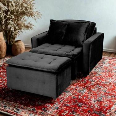 Imagem de Poltrona Cama Retrátil Reclinável Com Puff Suede Preto Descanso - Larb