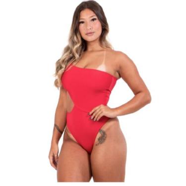 Imagem de Maiô Um Ombro Só WLS Modas Básico Fenda Costa Nua Confortavel Verão Mo