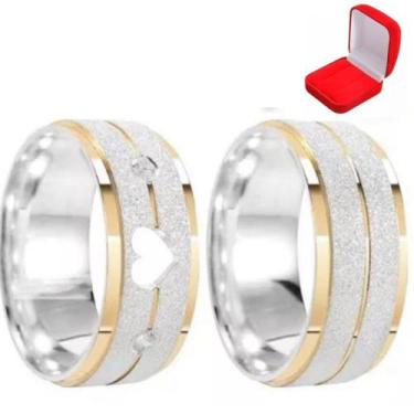 Imagem de Par Alianças Prata Namoro Casamento Coração Compromisso Vazado Relacio
