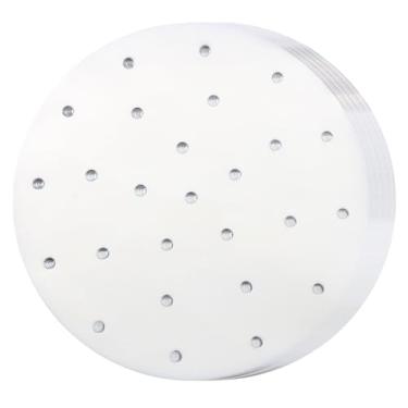 Imagem de PHITUODA Pacote com 200 papéis de pergaminho redondo para fritadeira a ar, papel a vapor descartável de 22 cm, forros de bambu perfurados, forro de fritadeira a ar para fritadeira de ar, cesta de