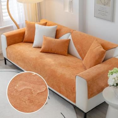 Imagem de Capas De Sofá Seccionais Capa De Sofá De Veludo Impermeável, Capa De Sofá Em Forma De L, Capa De Sofá De Canto Universal Antiderrapante, Capa De Sofá Seccional Acolc, Orange, 90 * 210CM