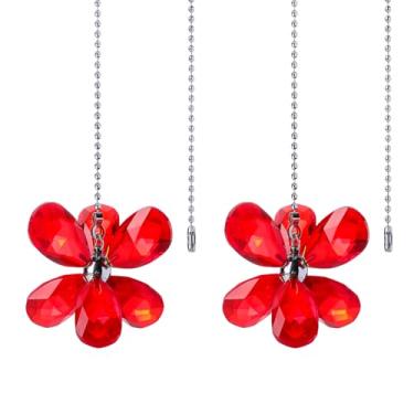 Imagem de LONGSHENG - SINCE 2001 - Pacote com 2 correntes de extensão de ventilador de teto prateadas, prismas de cristal vermelho, correntes de pingente de flor para ventiladores de teto e luzes, extensores
