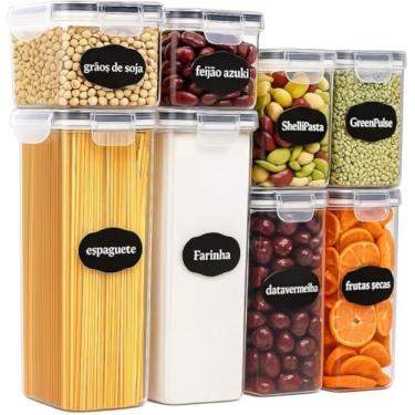 Imagem de Kit 8 Potes Herméticos Organizadores para Mantimentos – Tampa com Vedação de Silicone, Empilháveis e Transparentes – Ideal para Cozinha, Despensa e Armário