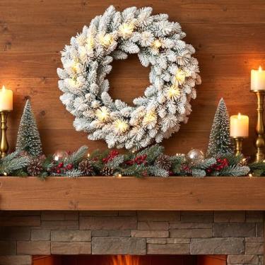 Imagem de Maysing Guirlanda de Natal de abeto para porta da frente, guirlanda de Natal artificial de 35 cm com 20 luzes de LED para decoração de mesa de centro de mesa de parede interna e externa