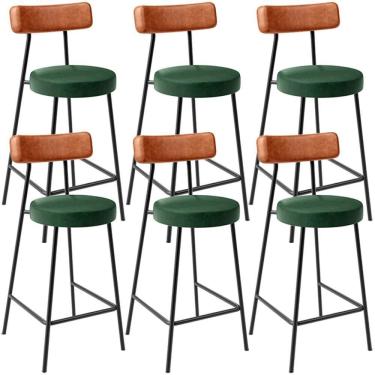 Imagem de Kit 06 Banquetas Baixa Cozinha Sala Jantar Bancada Milão L02 Couríssimo Camel Verde - Lyam Decor