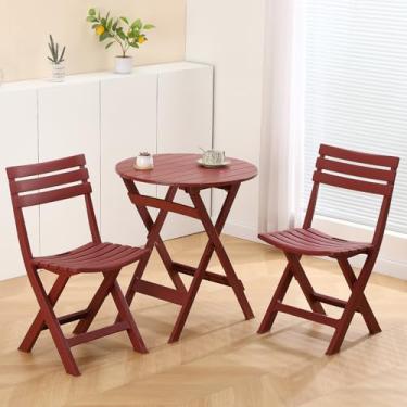 Imagem de TAO ONE Conjunto de bistrô de pátio, conjunto de bistrô dobrável de plástico de 3 peças, conjunto portátil de mesa e cadeiras de pátio ao ar livre, conjunto de móveis dobráveis para varanda, quintal