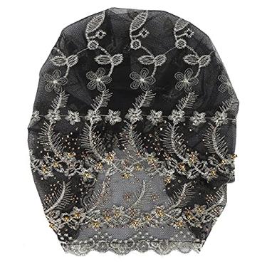 Imagem de Chapéu feminino turbante, bordado, turbante, cabeça bordada, chapéu retrô europeu para mulheres (preto)