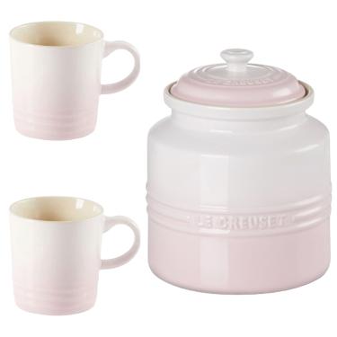 Imagem de KIT LE CREUSET 2 CANECAS 350ML E POTE DE BISCOITO EM CERÂMICA SHELL PINK