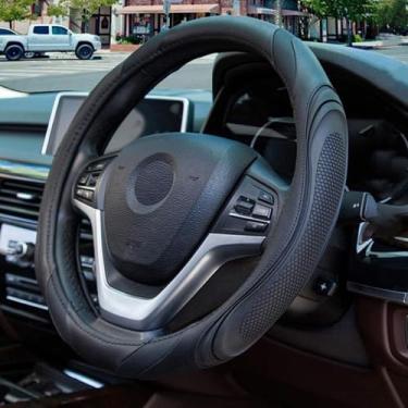 Imagem de Couslcd Capa de volante de carro, couro respirável, antiderrapante, macio, protetor de volante para homens e mulheres, acessórios universais de carro para SUV, caminhão, trailer (preto)
