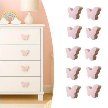 Imagem de 10 Puxadores Borboleta Rosa Infantil Cômoda Móveis Porta Gaveta Quarto