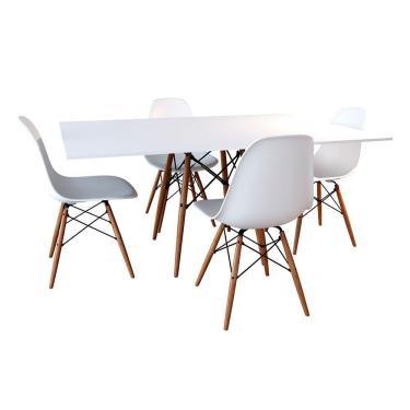 Imagem de Conjunto De Mesa De Jantar Retangular 120X75 Tampo De Madeira Branco Com 4 Cadeiras Cor: Branco