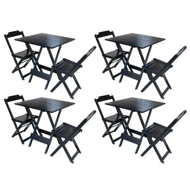 Imagem de Kit 4 Conjuntos De Mesa Dobravel Com 2 Cadeiras De Madeira 70x70 Ideal Para Bar E Restaurante - Pret