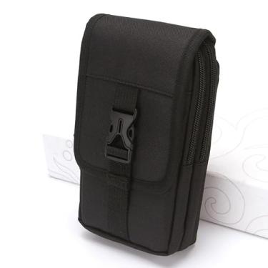 Imagem de Bolsa tática para celular Molle, coldre para smartphone, bolsa utilitária portátil EDC, porta-cartões, organizador, pacote de segurança resistente, adequado para cinto de cintura, preto, 10 x 16,7 cm