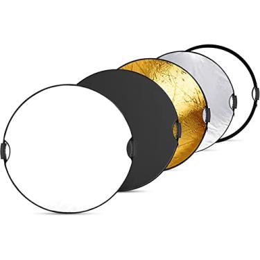Imagem de NEEWER Refletor de luz dobrável 5 em 1 de 80 cm com alças duplas, discos translúcidos/prata/ouro/branco/preto, rosca de 0,9 cm, moldura de aço, ideal para fotografia e iluminação externa, RF-80II