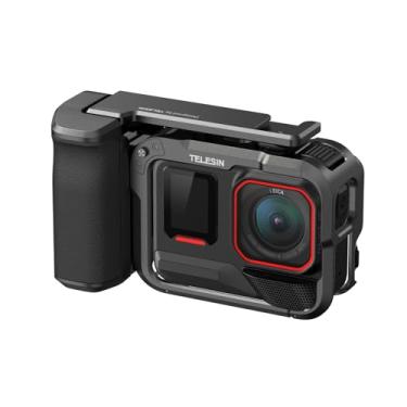 Imagem de TELESIN Kit Street Grip para Insta360 Ace Pro/Ace Pro 2 | com gaiola de metal para coelho | Suporte para câmera com design de gangorra | Capa de metal de liga de alumínio | Slot para cartão TF reserva