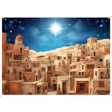 Imagem de Zliisang 2,1 x 1,5 m Belém Town Village pano de fundo de presépio decoração de Natal paisagem urbana de Belém faixa cena de história de Natal para igreja de Natal Vbs férias bíblia material escolar