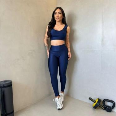 Imagem de Conjunto Feminino Academia Fitness Cirrê 3D Canelado Top com Bojo + Le
