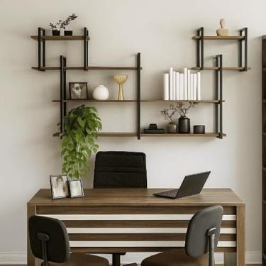 Imagem de Prateleira Industrial Estante De Parede Ferro e Madeira Moderna 120cm (Amadeirado)