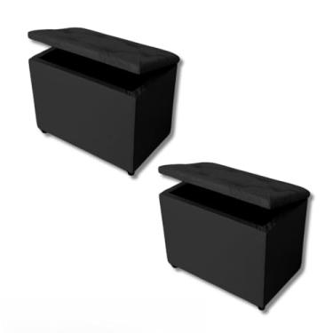 Imagem de Bau organizador Kit 2 Puff Baú Retangular Corino e Suede Porta Objeto Organizador Decorativo Quarto Estofado(Preto Corino)