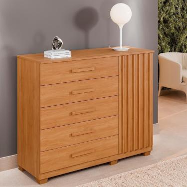 Imagem de Cômoda Tóquio 5 Gavetas E 1 Porta Ripada Cinamomo