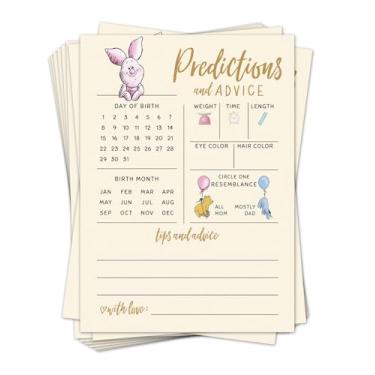 Imagem de Cartões de previsões e conselhos de bebês para novos pais, jogos clássicos de chá de bebê com tema Pooh para meninas, desejos para mamãe e papai, 20 cartas