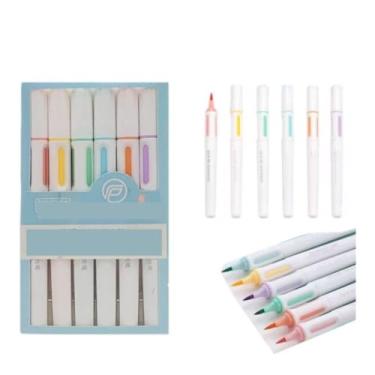 Imagem de Marca Texto Estilo Brush Pen 6 cores - Tons pastel para Colorir, Destacar e Detalhes