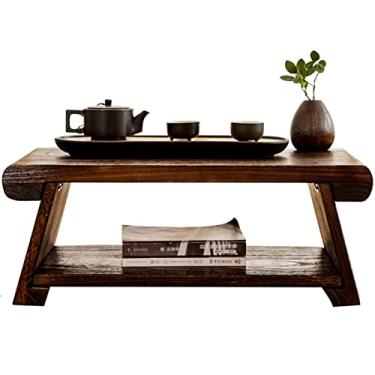Imagem de Mesa de centro antiga com pernas dobráveis mesa de chá japonesa mesa de chá laptop mesa de tatame multifuncional mesa baixa (cor: marrom, tamanho: 70 x 34,5 x 28 cm)