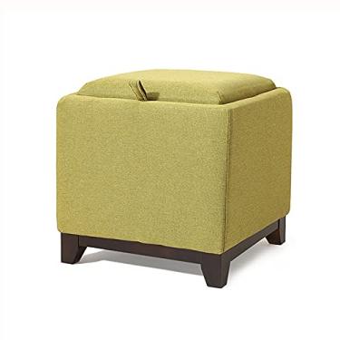 Imagem de Cubo de armazenamento de madeira maciça, banco de apoio para os pés estofado de linho de algodão com armazenamento, sala de estar, quarto, caixa organizadora de sofá-D 40 x 38 x 40 cm (16 x 15 x 16