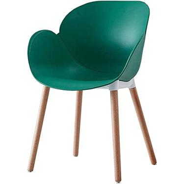 Imagem de Cadeiras de jantar de cozinha, assento e encosto de plástico, pernas de madeira, espreguiçadeira, sala de estar, sala de jantar, escritório, sala de reuniões (cor: verde)