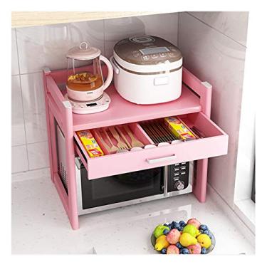 Imagem de Suporte de prateleira de micro-ondas, suporte de micro-ondas preto de aço inoxidável para forno, suporte de prateleira de cozinha com gavetas, prateleiras organizadoras de armazenamento (rosa 55 × 45
