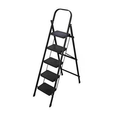 Imagem de Escadas dobráveis escadas de metal de ferro escada de 5 degraus banqueta dobrável com pega e pedal largo escada resistente 150 kg capacidade para escada resistente doméstica (cor: Escada D) (Escada C)