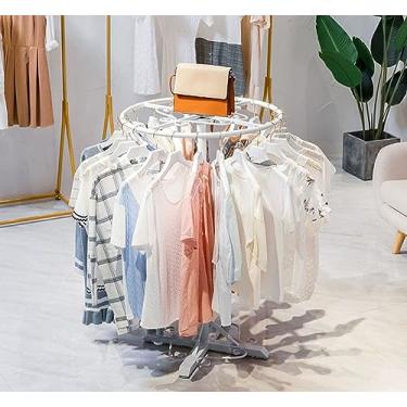 Imagem de Suporte de exibição de loja de roupas do chão ao teto Prateleira de roupas de ferro forjado ouro redondo em negrito giratório, para casa (branco 80 cm)