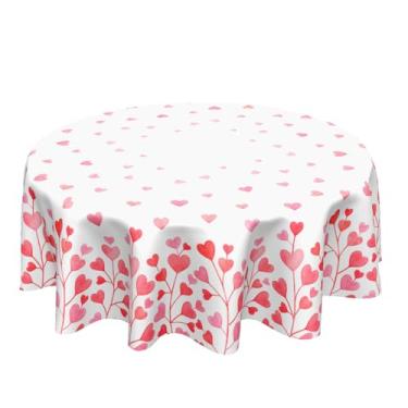 Imagem de ABSOP Toalha de mesa redonda para Dia dos Namorados 152 cm, padrão de coração, toalha de mesa rosa e branca, lavável em poliéster, decorações internas para casa, cozinha, jantar, festa