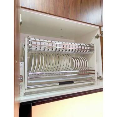 Imagem de Cesta de aço inoxidável 304 para elevação de louça, armário de parede, armário de parede, cesto de tempero, para cozinha (branco L 60 cm)