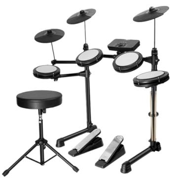 Imagem de Conjunto De Bateria Eletrônica Universal Portátil Para Adultos, Quatro Tambores E Três Pratos, Com Tamborete Para Iniciantes Praticarem Bateria De Jazz bateria eletrônica para iniciantes(With stool)