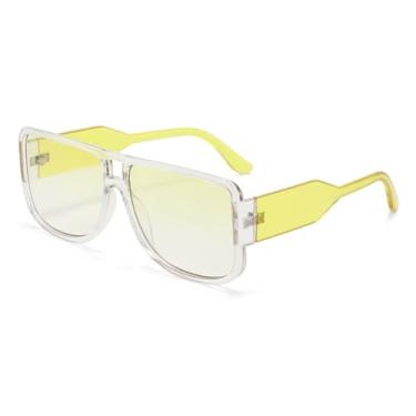 Imagem de Óculos de sol esportivos estilosos com lentes degradê. Versáteis para moda, proteção solar, direção e esportes. (AMARELO TRANSPARENTE)