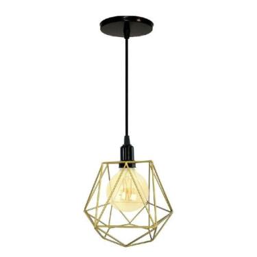 Imagem de Pendente Luminária Lustre Aramado Diamante - Dourado - Bruno Acabament