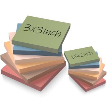 Imagem de Notas adesivas 7,6 x 7,6 cm + notas adesivas pequenas de 5 x 3,8 cm, pacote com 12 blocos autoadesivos de 6 cores | cola forte e remove a limpeza | Papel reciclado bonito notas adesivas para material
